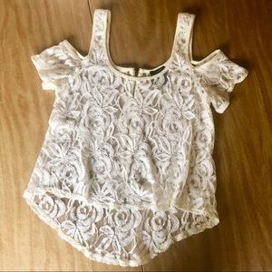 See-through lace, off the shoulder sleeves top